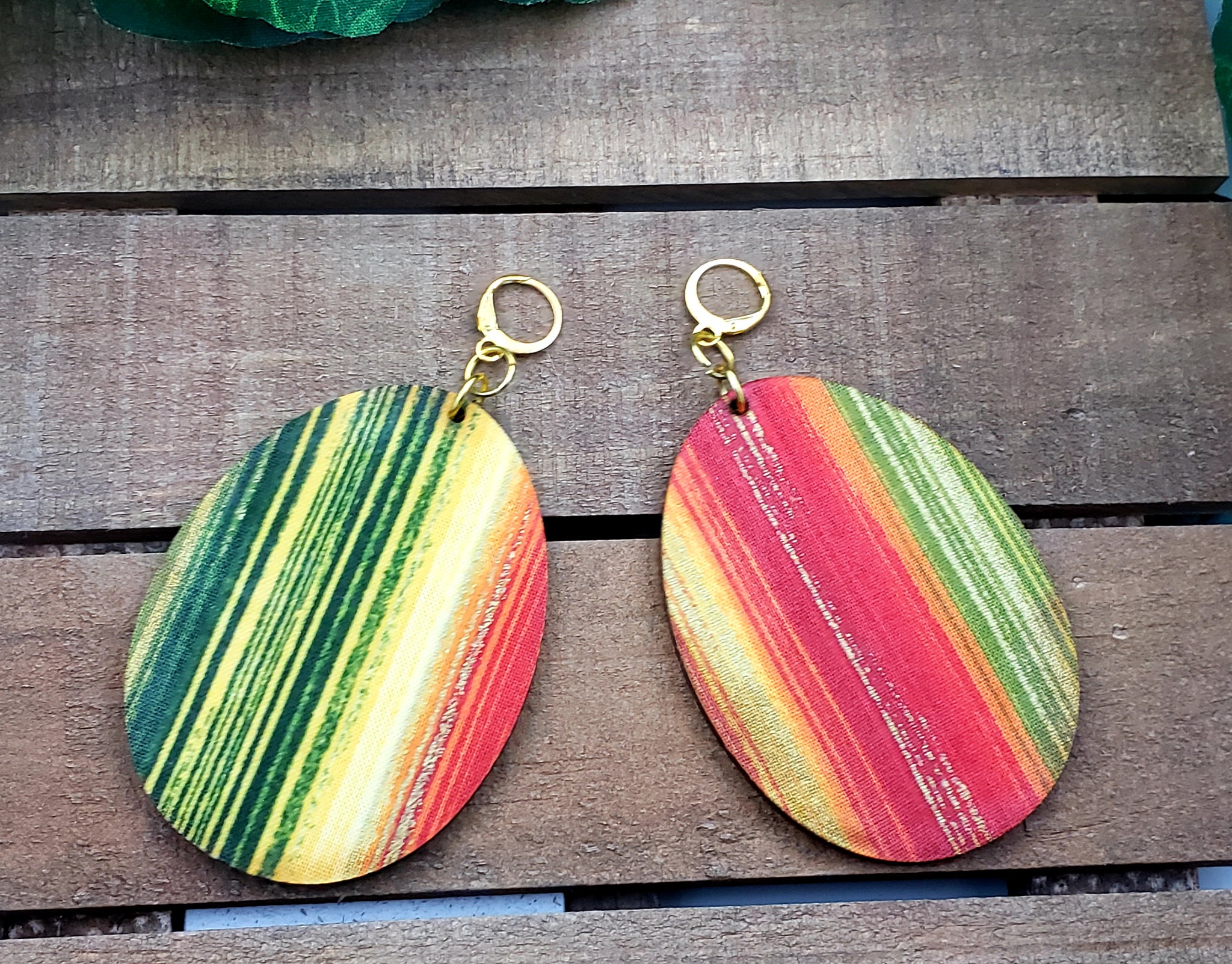 Oval Fabric Covered Wood Earrings