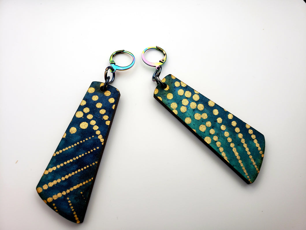 Large Slanted Plank Earrings - Fabric Covered Wood