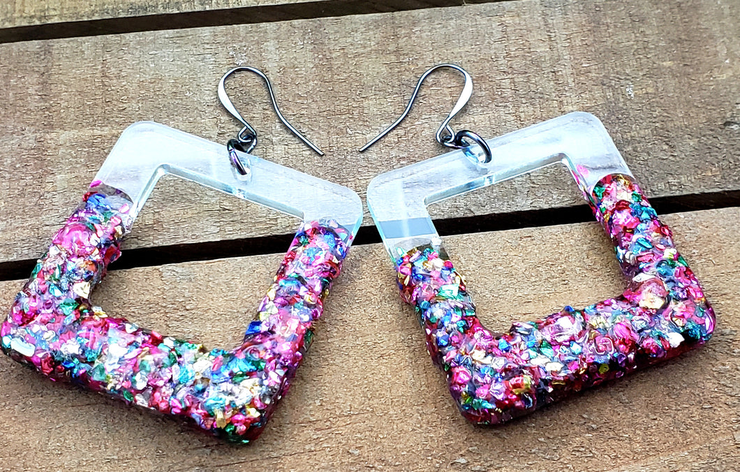 Rounded Square Hoop Earrings with CHUNKY GLITTER