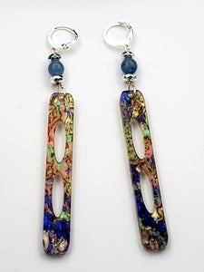 SUPER SLIM RECTANGLED Loopy Long Earrings with Beads