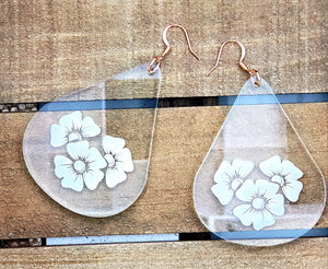 Drop Earrings w/Engraved Flowers