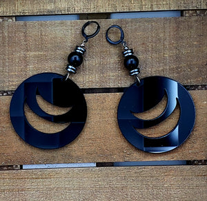 She is Still Smiling Hoops Earrings Black w/Precious Stones