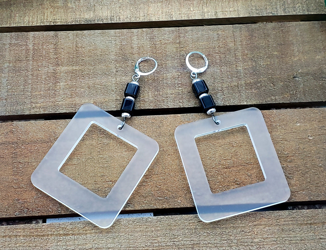 Rounded & Squared Hoop Earrings w/Cubed Stones