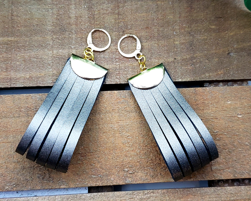 3D Belted Fringe Leather Earrings