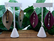 Load image into Gallery viewer, Fancy Leaf Leather Earrings (Deep Dark Pink) w/Crystals
