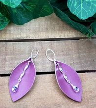 Load image into Gallery viewer, Fancy Leaf Leather Earrings (Deep Dark Pink) w/Crystals
