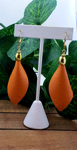 3D Fold Leather Earrings - Orange
