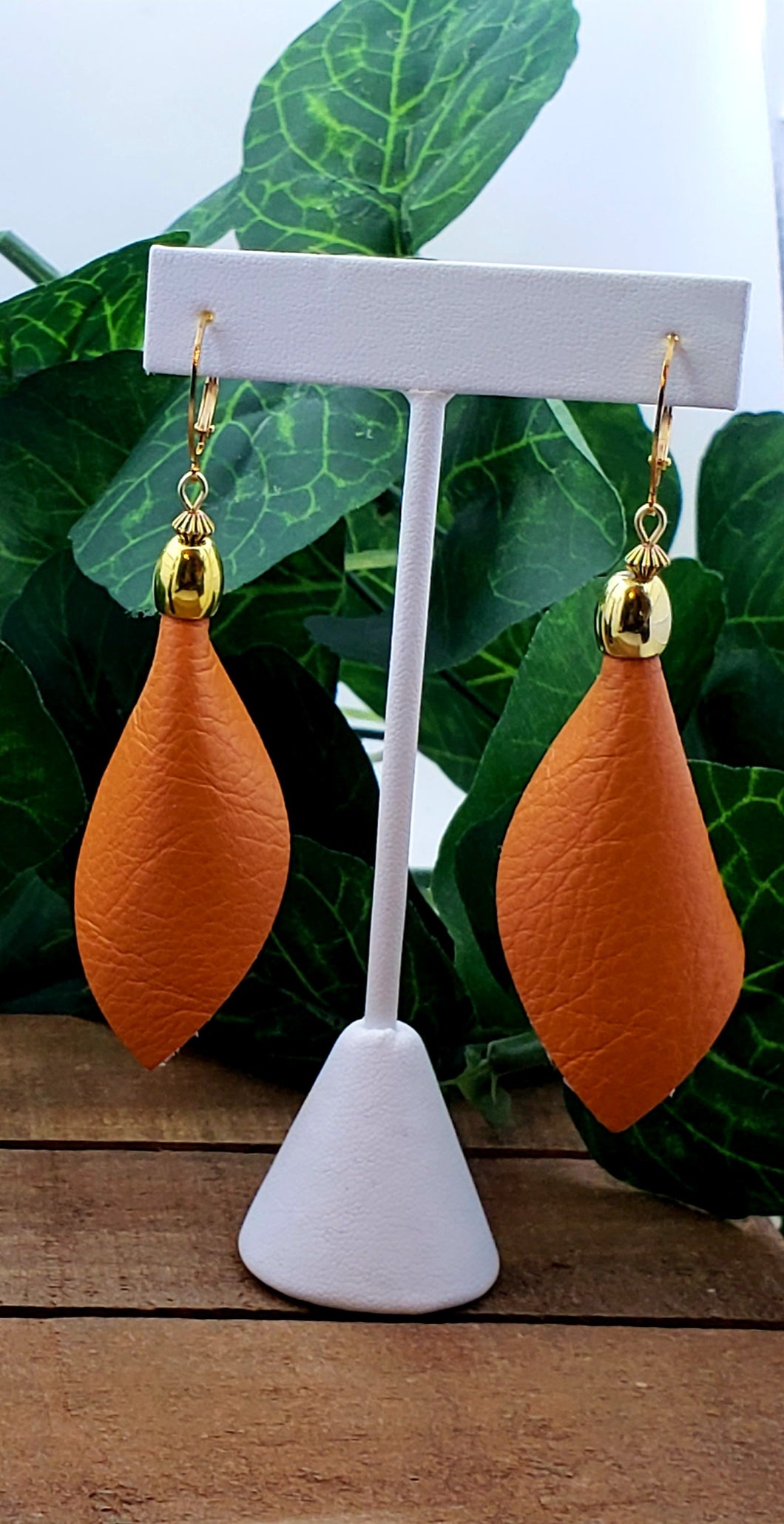 3D Fold Leather Earrings - Orange