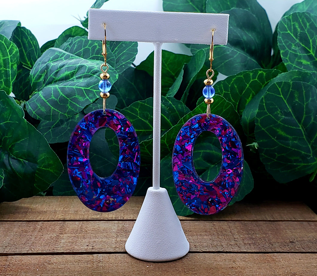 Oval Glitz Hoop Earrings w/Beads