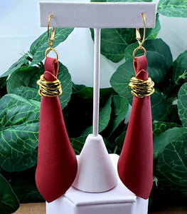 3D Fold Leather Earrings - Red