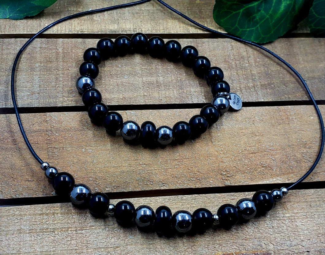 Black Excellence Necklace & Bracelet Set/Black Onyx - Men