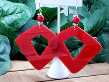 Load image into Gallery viewer, Triangled Right Hoop Earrings w/Precious Stones and Candy Red Bracelet Set

