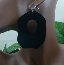 Load image into Gallery viewer, BIG Drip Hoop Glossy Black Post Earrings
