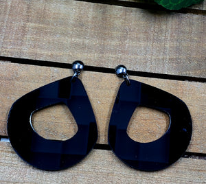 Paddle Hoop Glossy Black Gunmetal Post Earrings