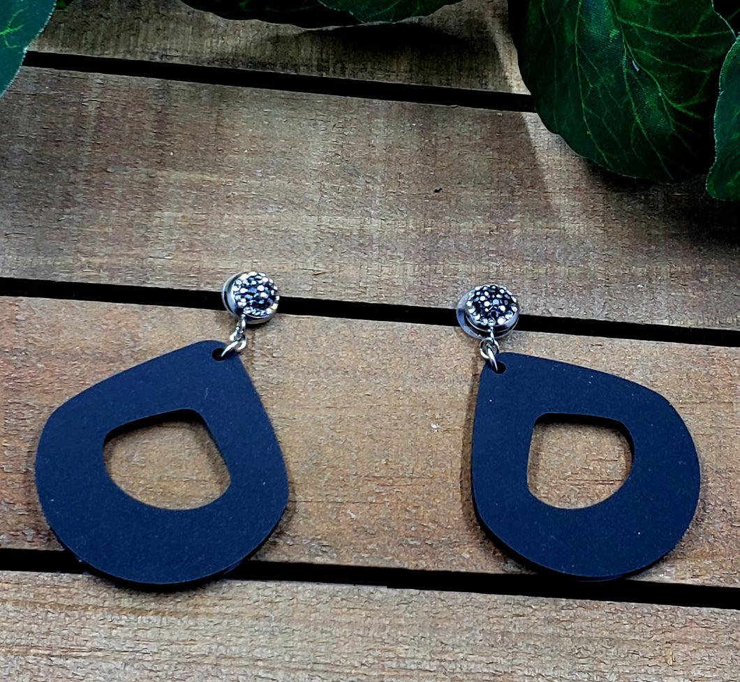 Small Paddle Hoop Matte & Glossy CZ Post Earrings