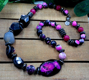 Black & Pink Candy Coated Nugget Necklace - Women
